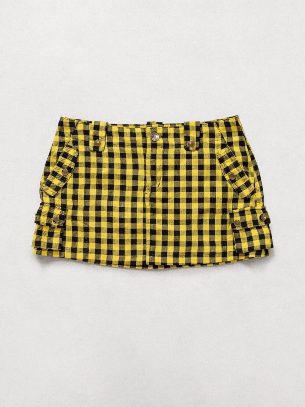 Abbey Dawn Yellow Checkered Mini Skirt, Y2K Low Rise 35 Inch Hips / Size 2